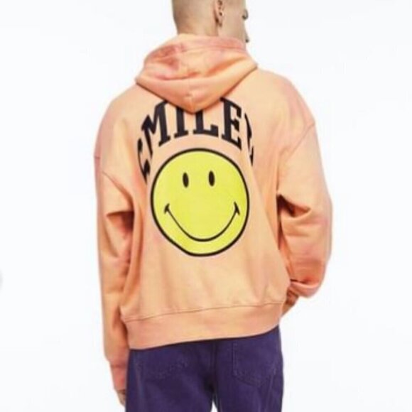 SMILEY H&M Sweatshirts Men's Medium Orange Smiley Face Oversized Fit Hoodie - Picture 10 of 10